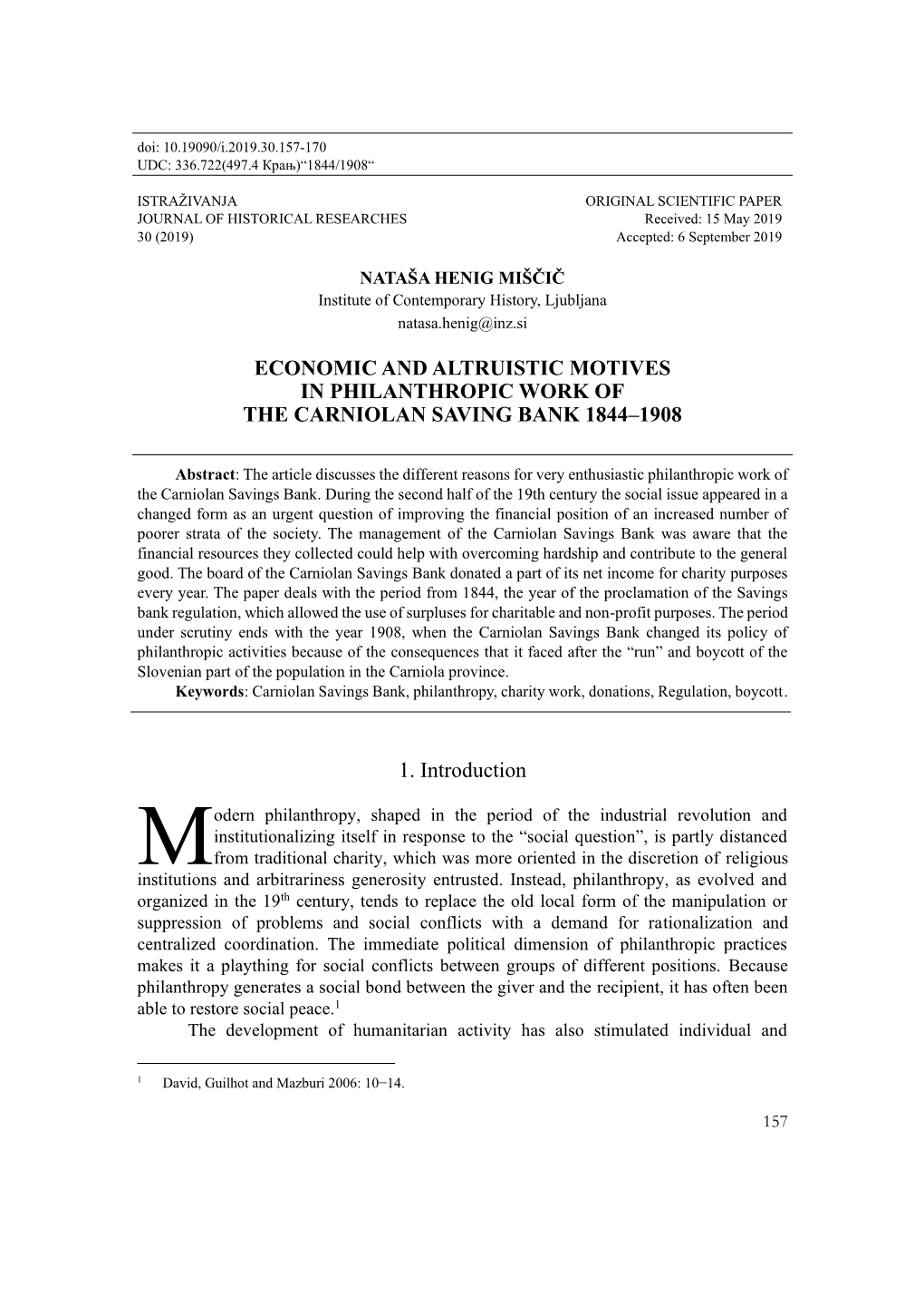 Economic and Altruistic Motives in Philanthropic Work of the Carniolan Saving Bank 1844–1908