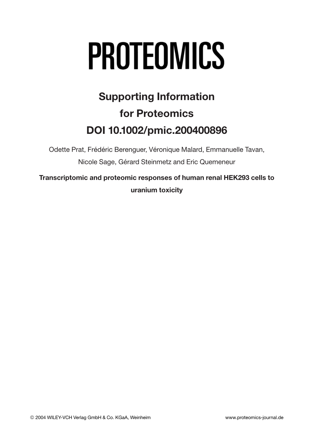 Supporting Information for Proteomics DOI 10.1002/Pmic.200400896