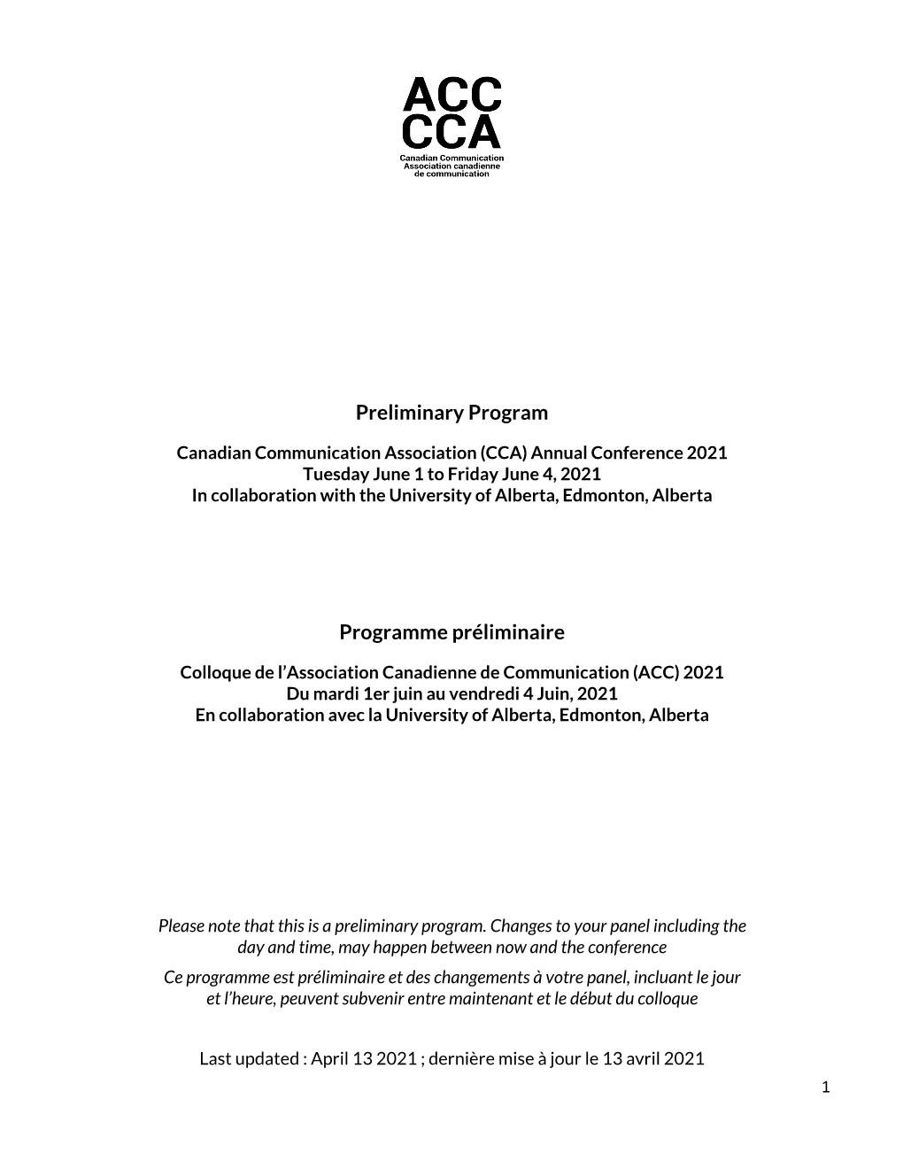 Preliminary Program Programme Préliminaire