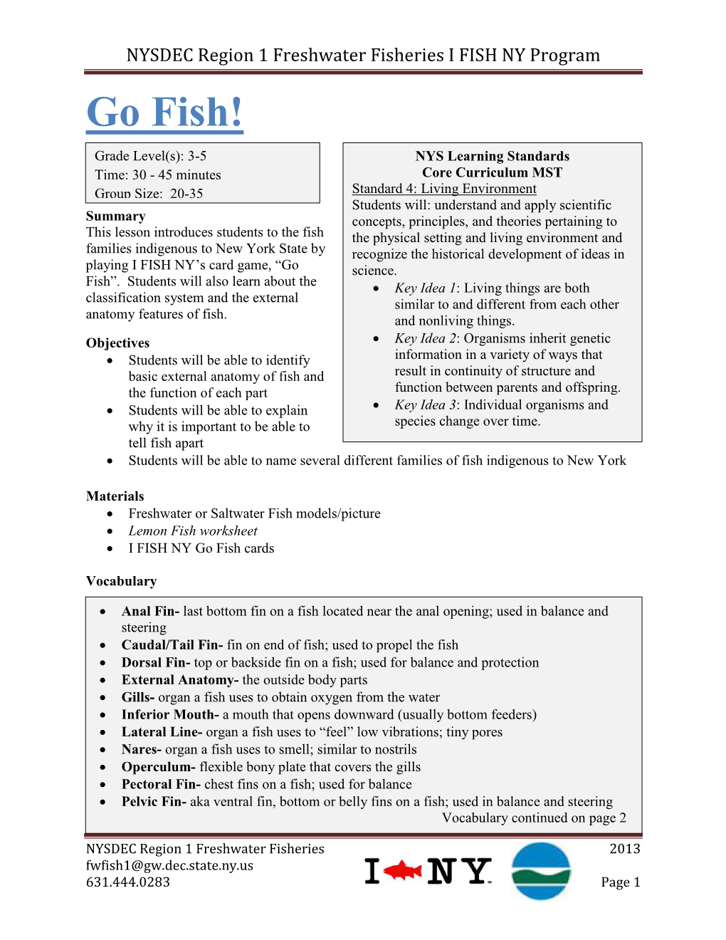 Go Fish! Lesson Plan