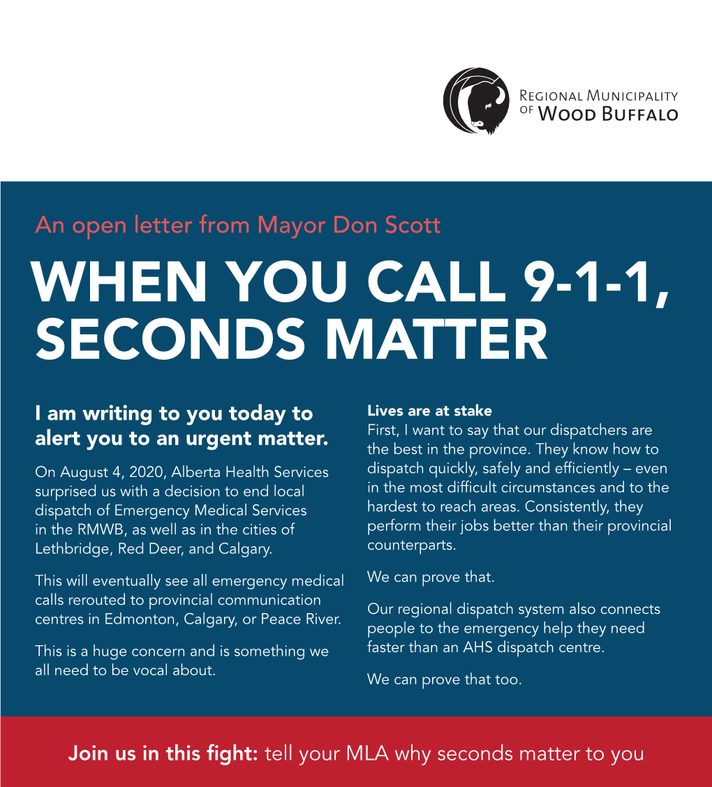Open Letter from Mayor Don Scott WHEN YOU CALL 9-1-1, SECONDS MATTER