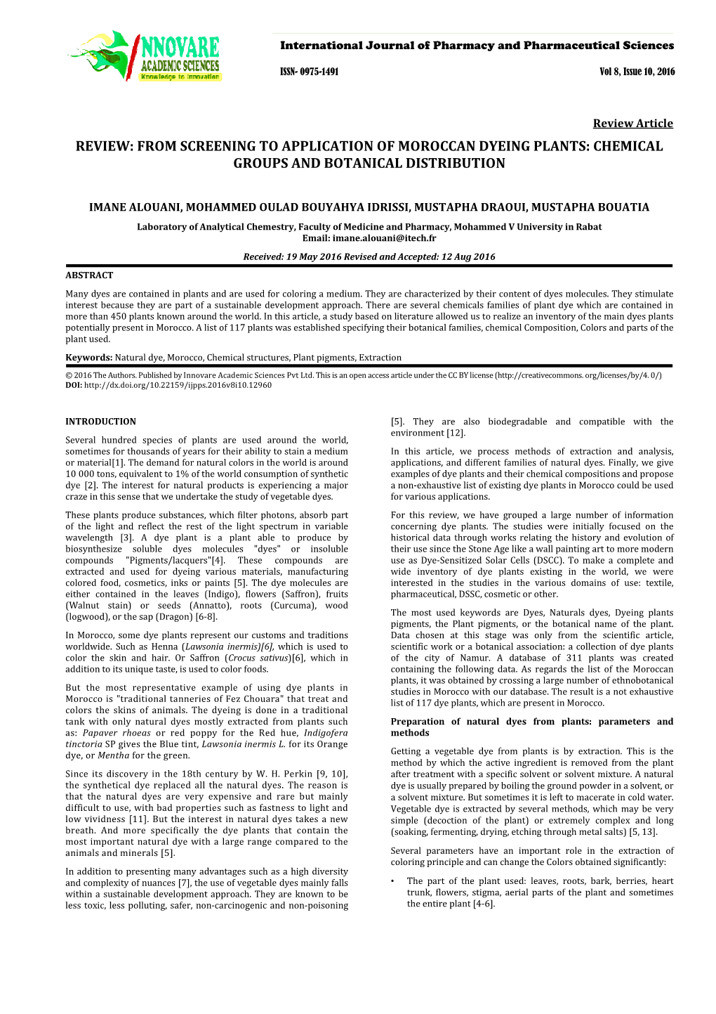 Chemical Groups and Botanical Distribution