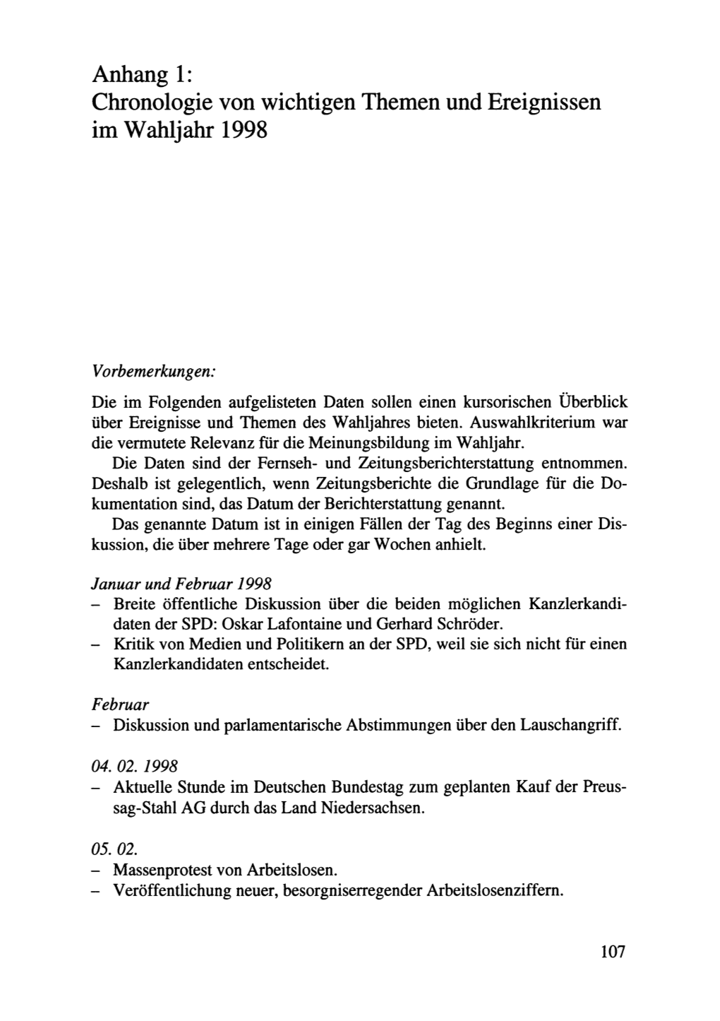 Chronologie Von Wichtigen Themen Und Ereignissen Im Wahljahr 1998