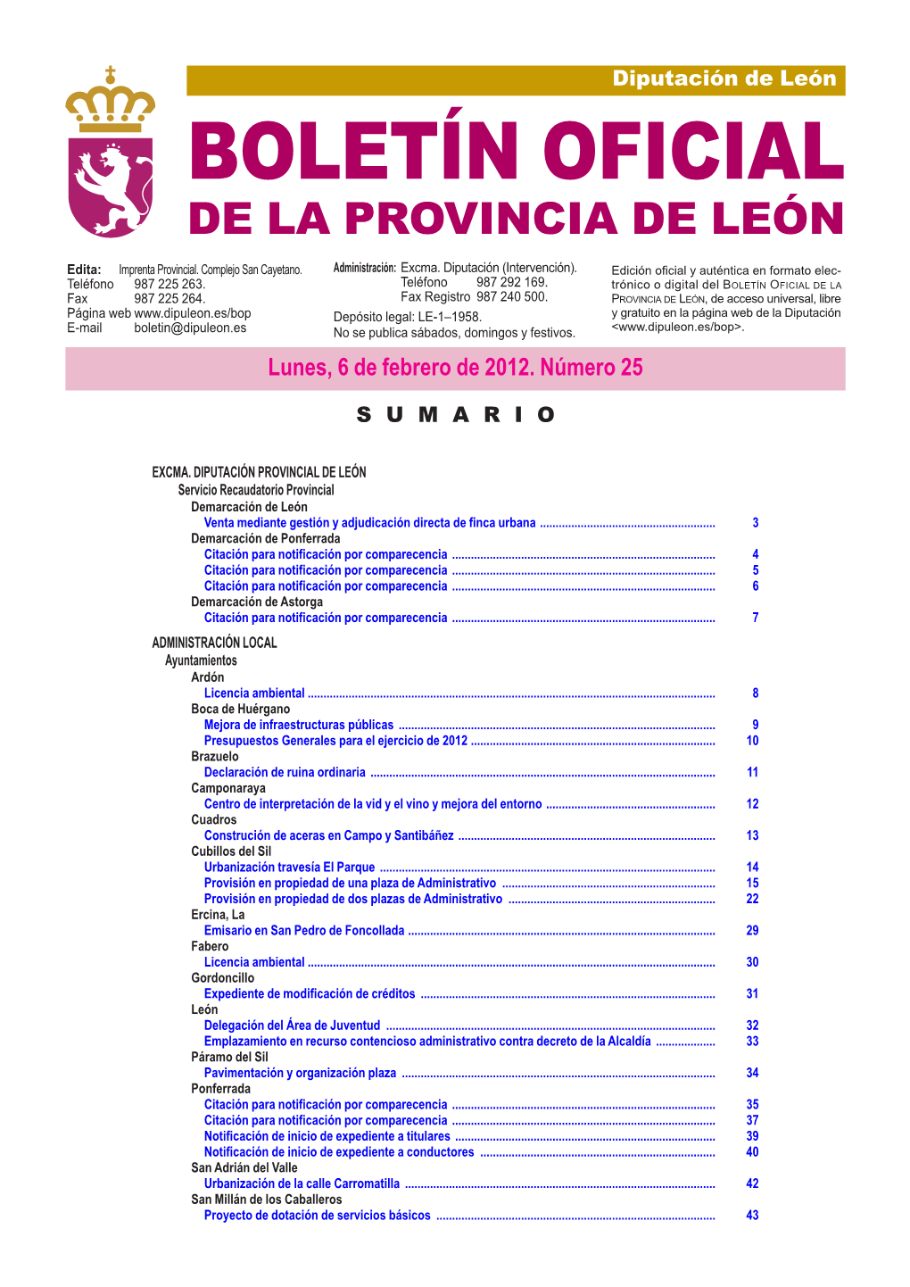 Boletín Oficial De La Provincia De León