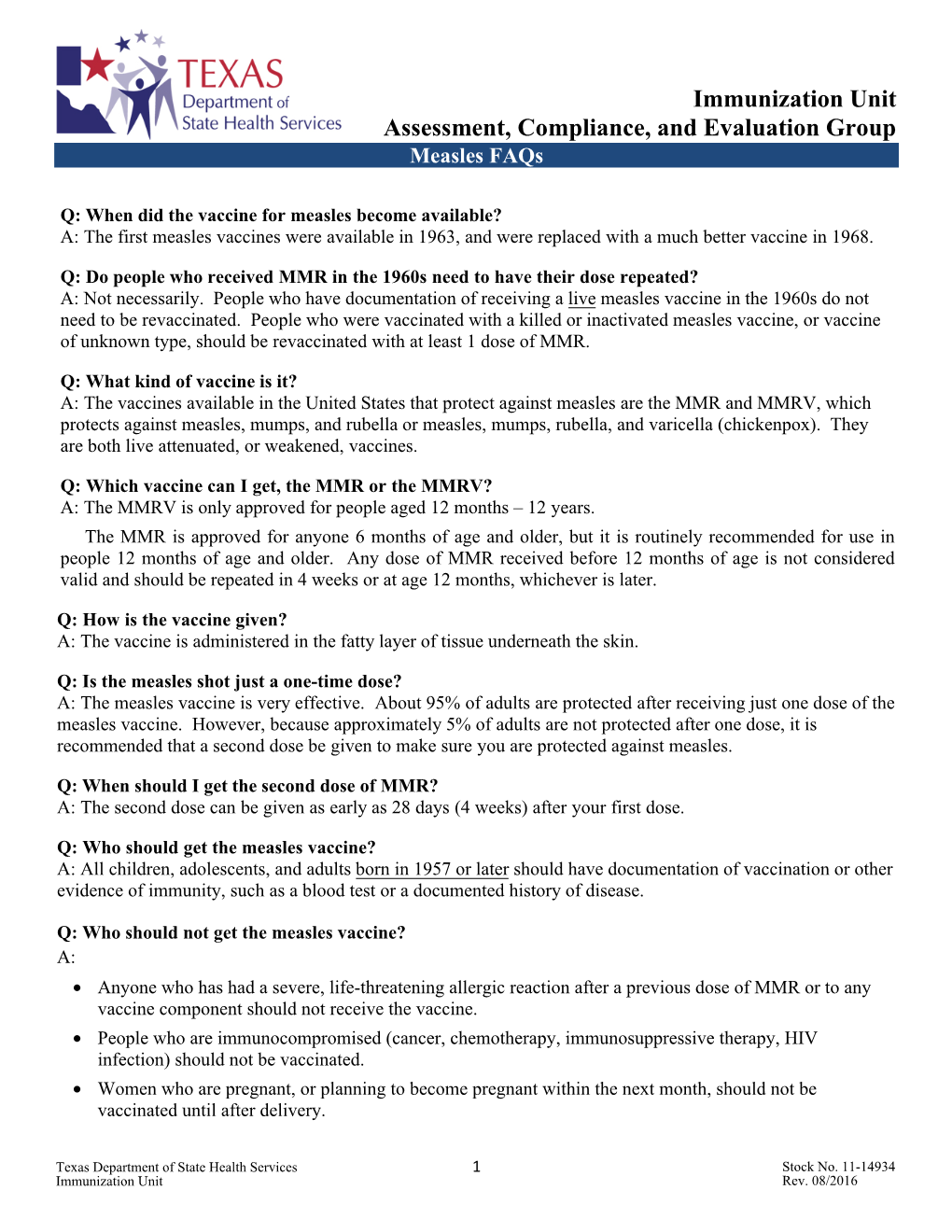 Frequently Asked Questions About Measles Immunizations