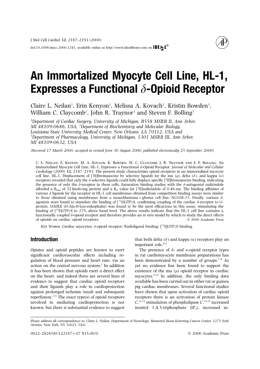 An Immortalized Myocyte Cell Line, HL-1, Expresses a Functional D