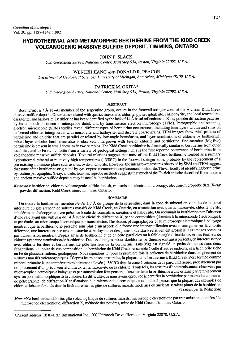 Hydrothermal and Metamorphic Berthierine