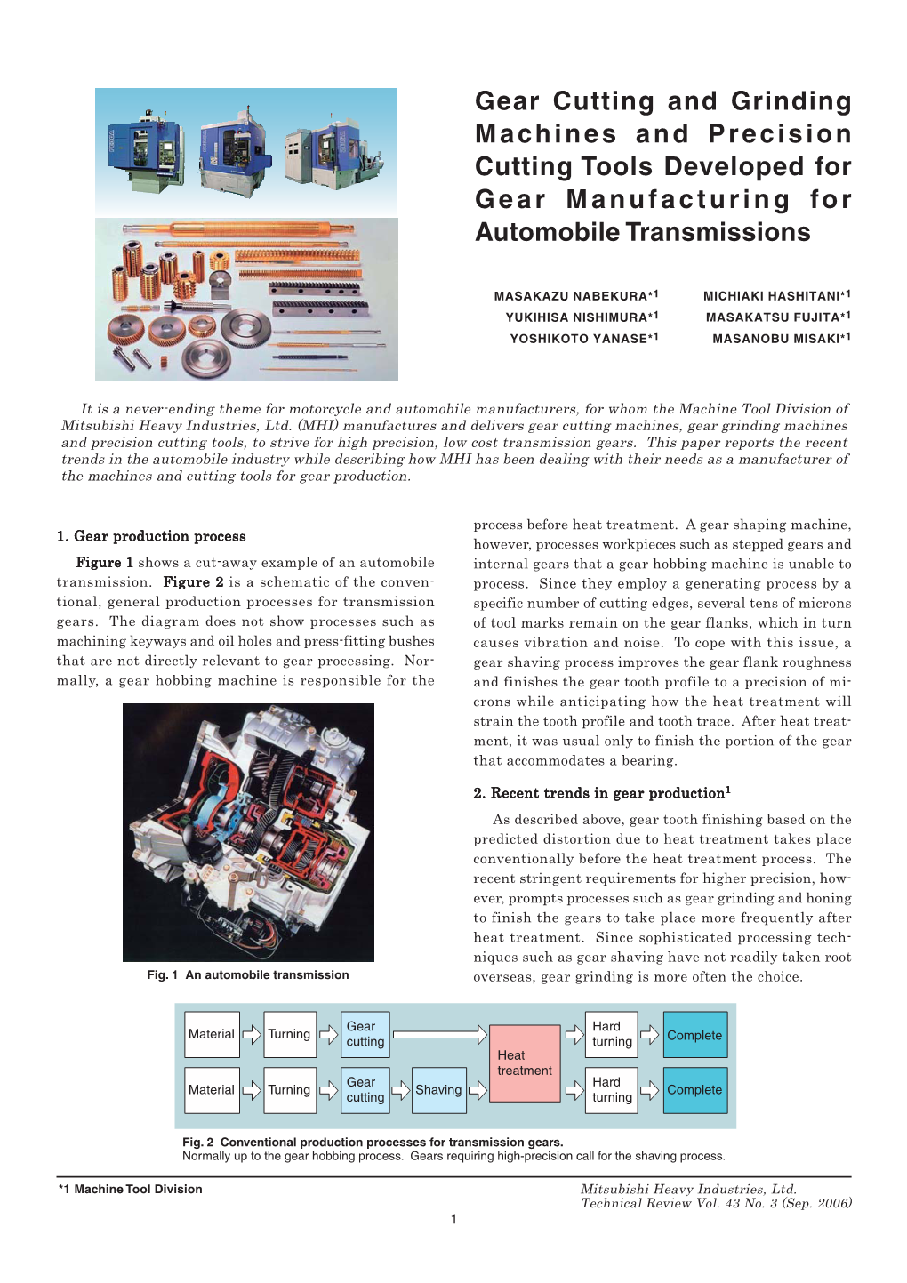 Gear Cutting and Grinding Machines and Precision Cutting Tools Developed for Gear Manufacturing for Automobile Transmissions