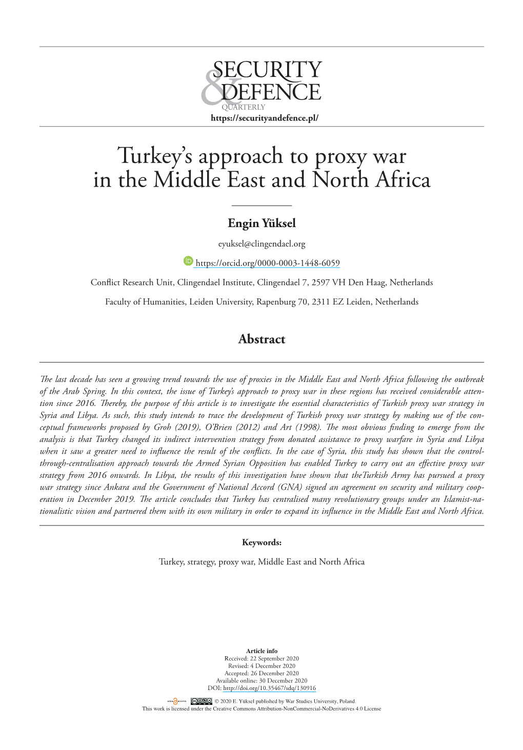 Turkey's Approach to Proxy War in the Middle East and North Africa
