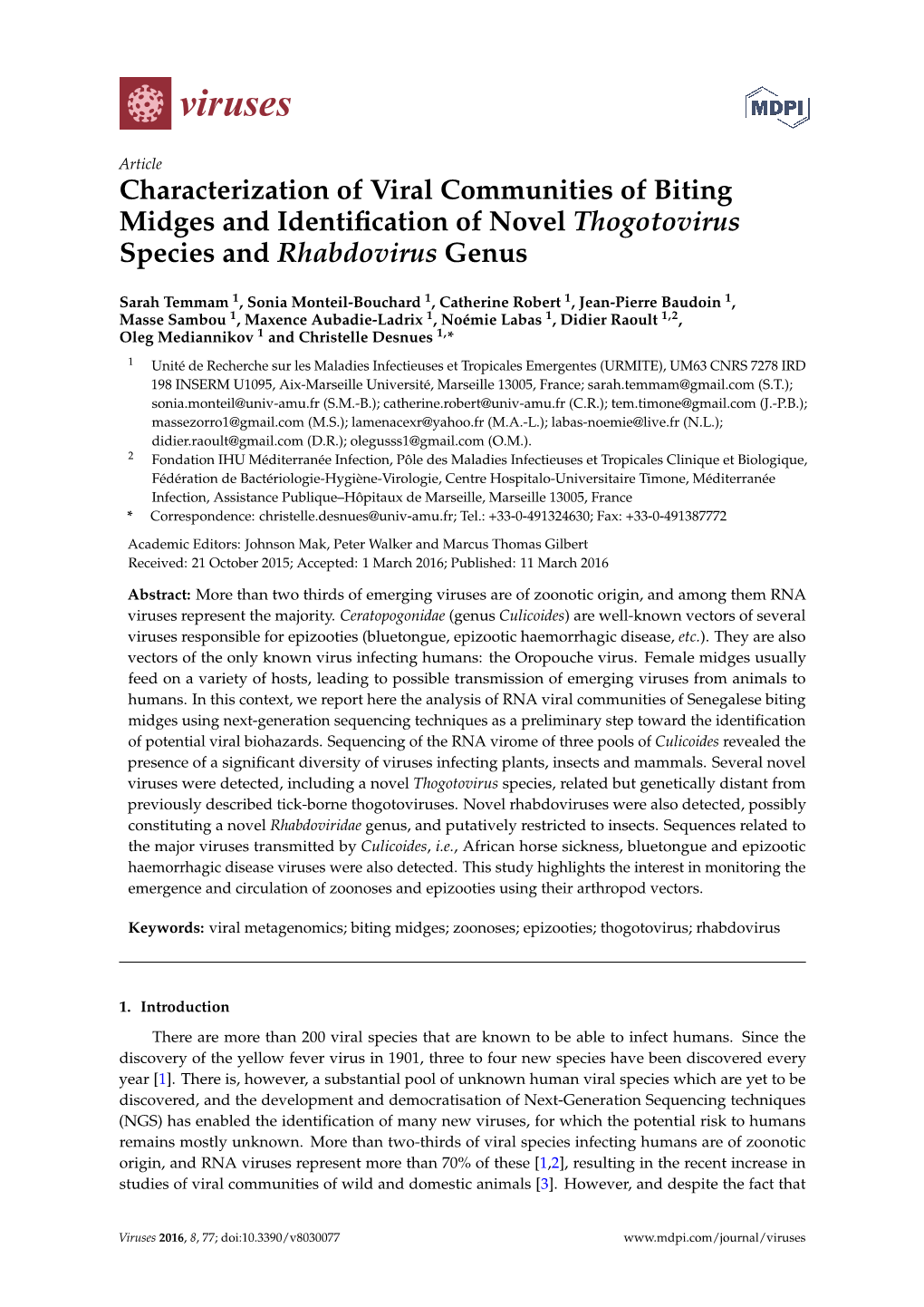 Characterization of Viral Communities of Biting Midges and Identification