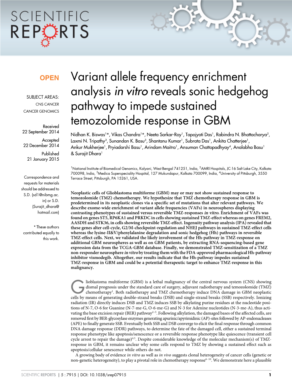 Variant Allele Frequency Enrichment Analysis in Vitro Reveals Sonic Hedgehog Pathway to Impede Sustained Temozolomide Response in GBM