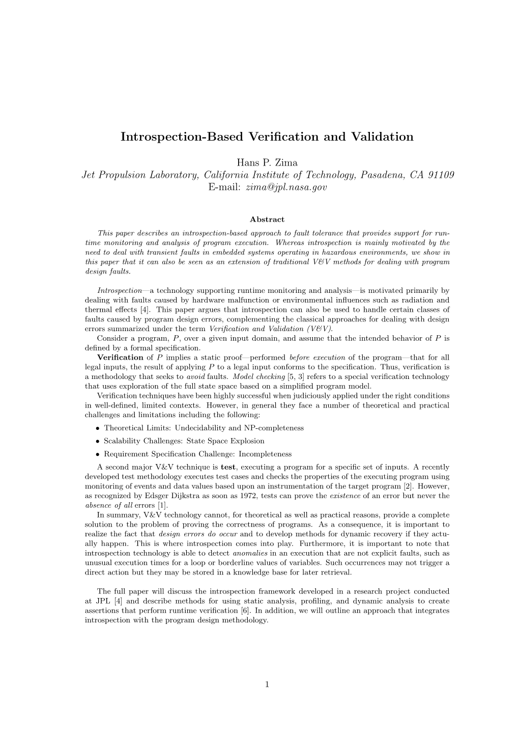 Introspection-Based Verification and Validation