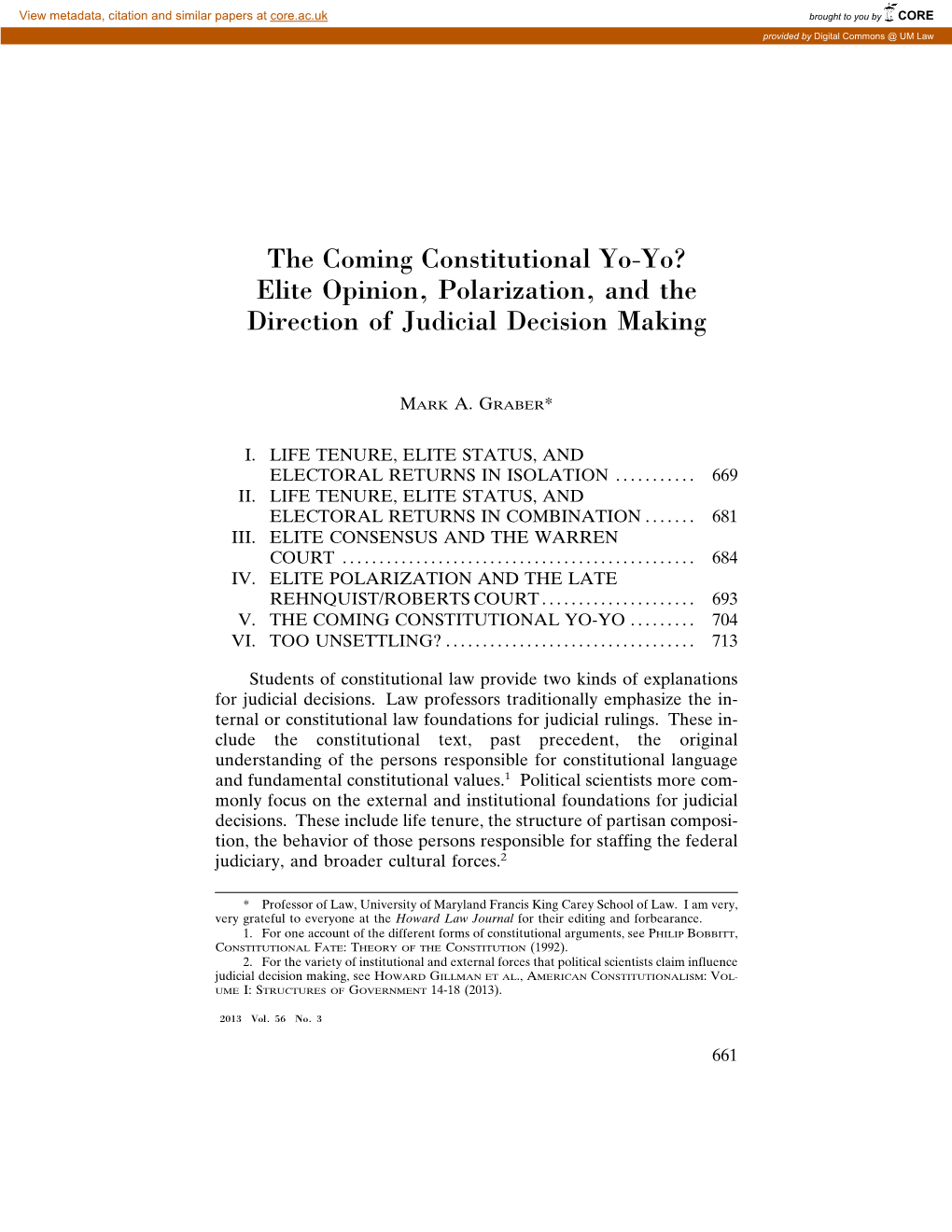 The Coming Constitutional Yo-Yo? Elite Opinion, Polarization, and the Direction of Judicial Decision Making