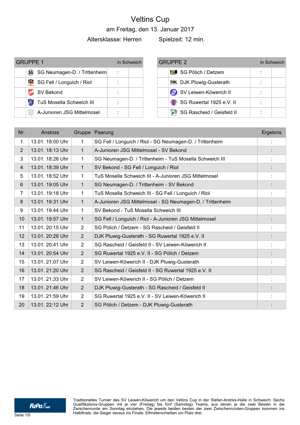 Veltins Cup Am Freitag, Den 13