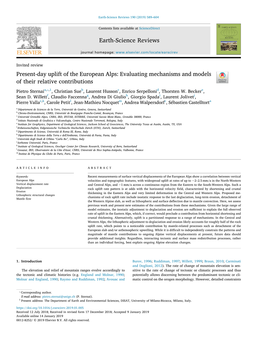 Present-Day Uplift of the European Alps Evaluating Mechanisms And