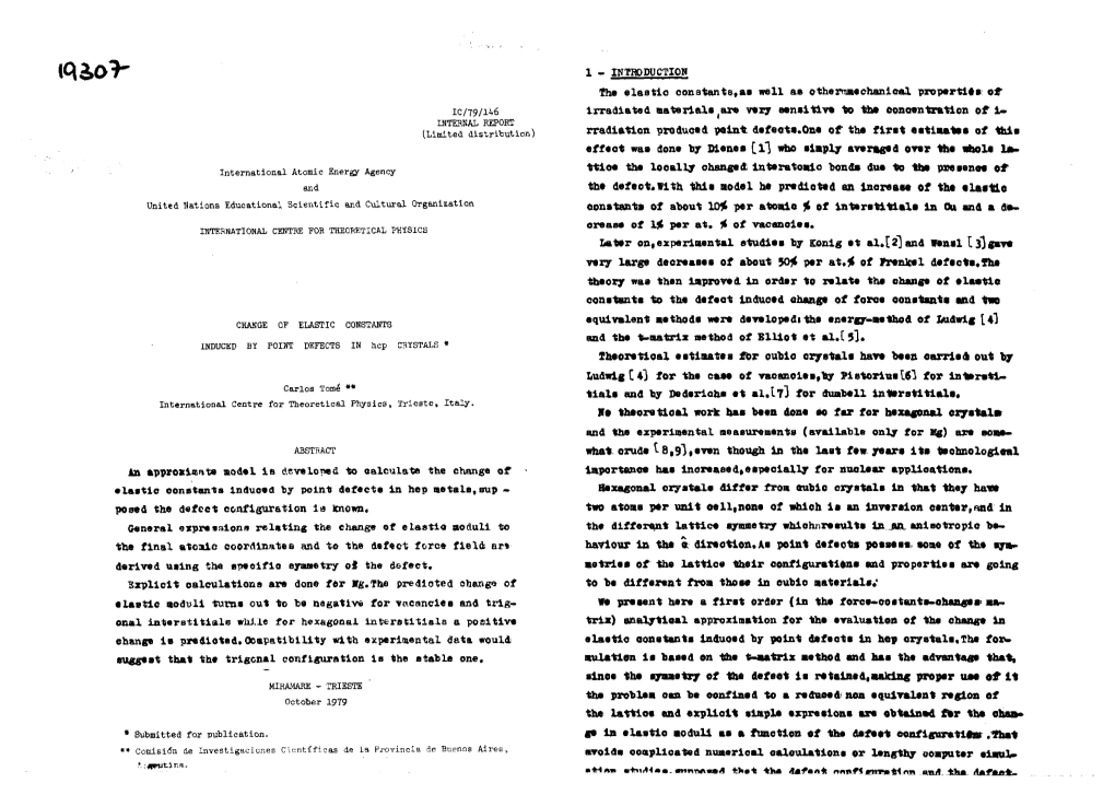 An Approximate Nodal Is Developed to Calculate the Change of •Laatio Constants Induced by Point Defect* in Hep Metals