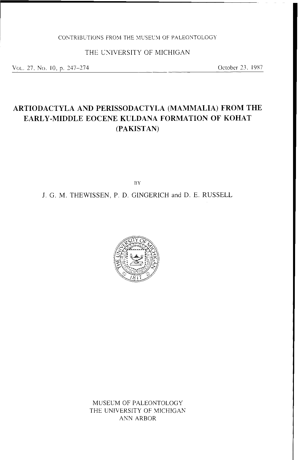 Artiodactyla and Perissodactyla (Mammalia) from the Early-Middle Eocene Kuldana Formation of Kohat (Pakistan)