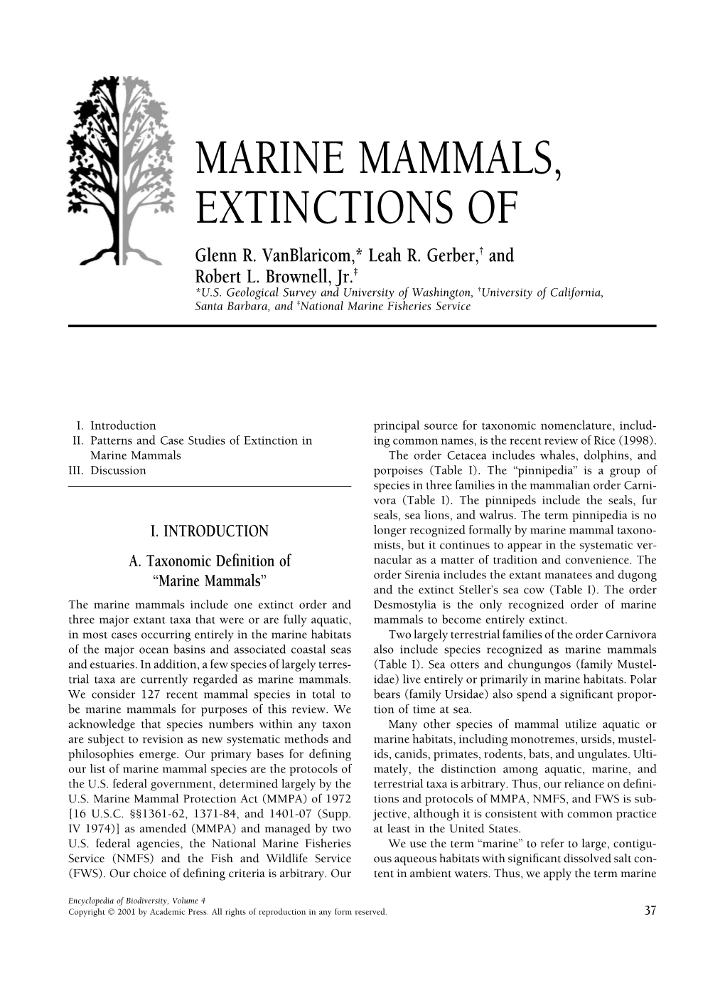 MARINE MAMMALS, EXTINCTIONS of Glenn R