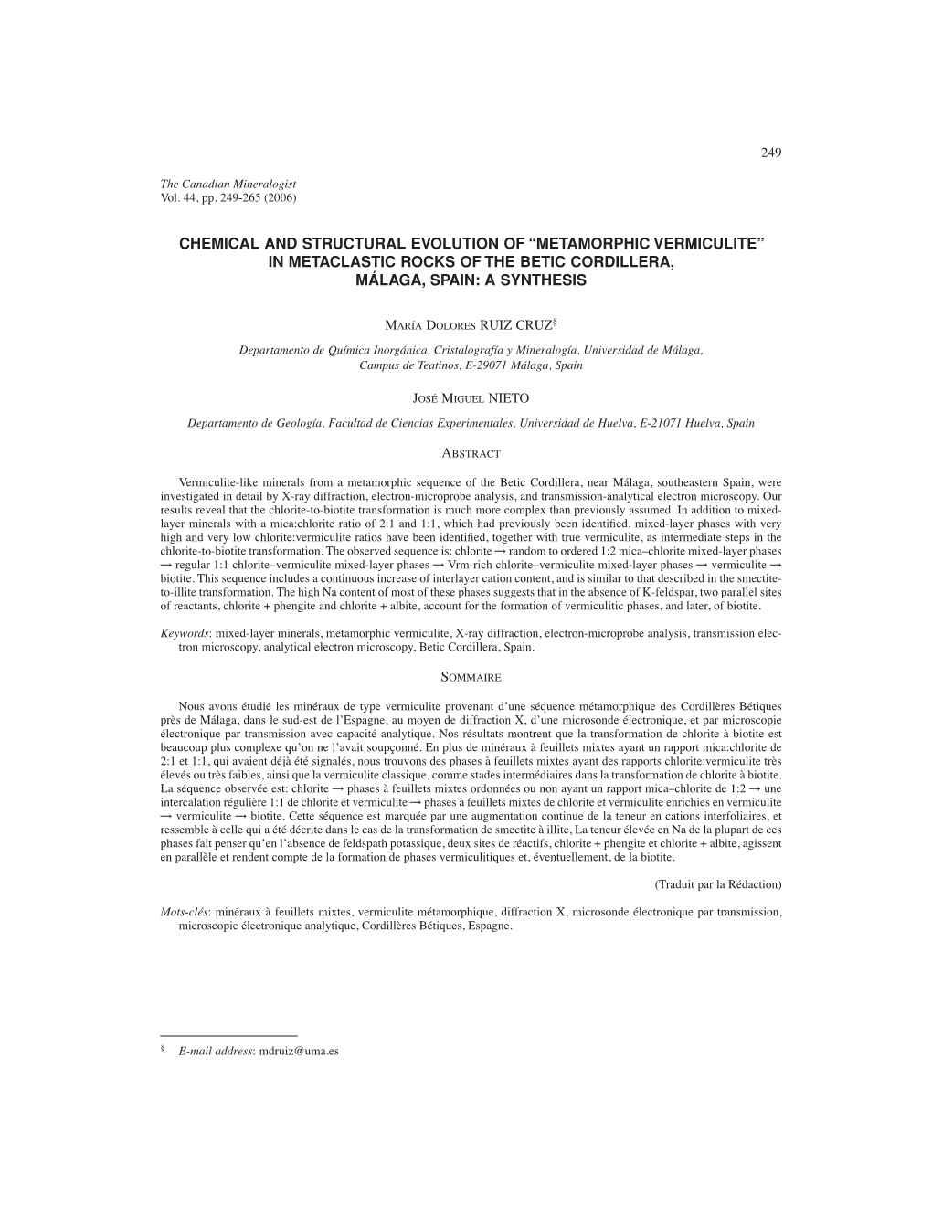 Chemical and Structural Evolution of “Metamorphic Vermiculite” in Metaclastic Rocks of the Betic Cordillera, Málaga, Spain: a Synthesis