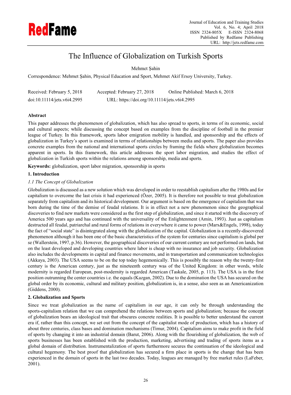 The Influence of Globalization on Turkish Sports