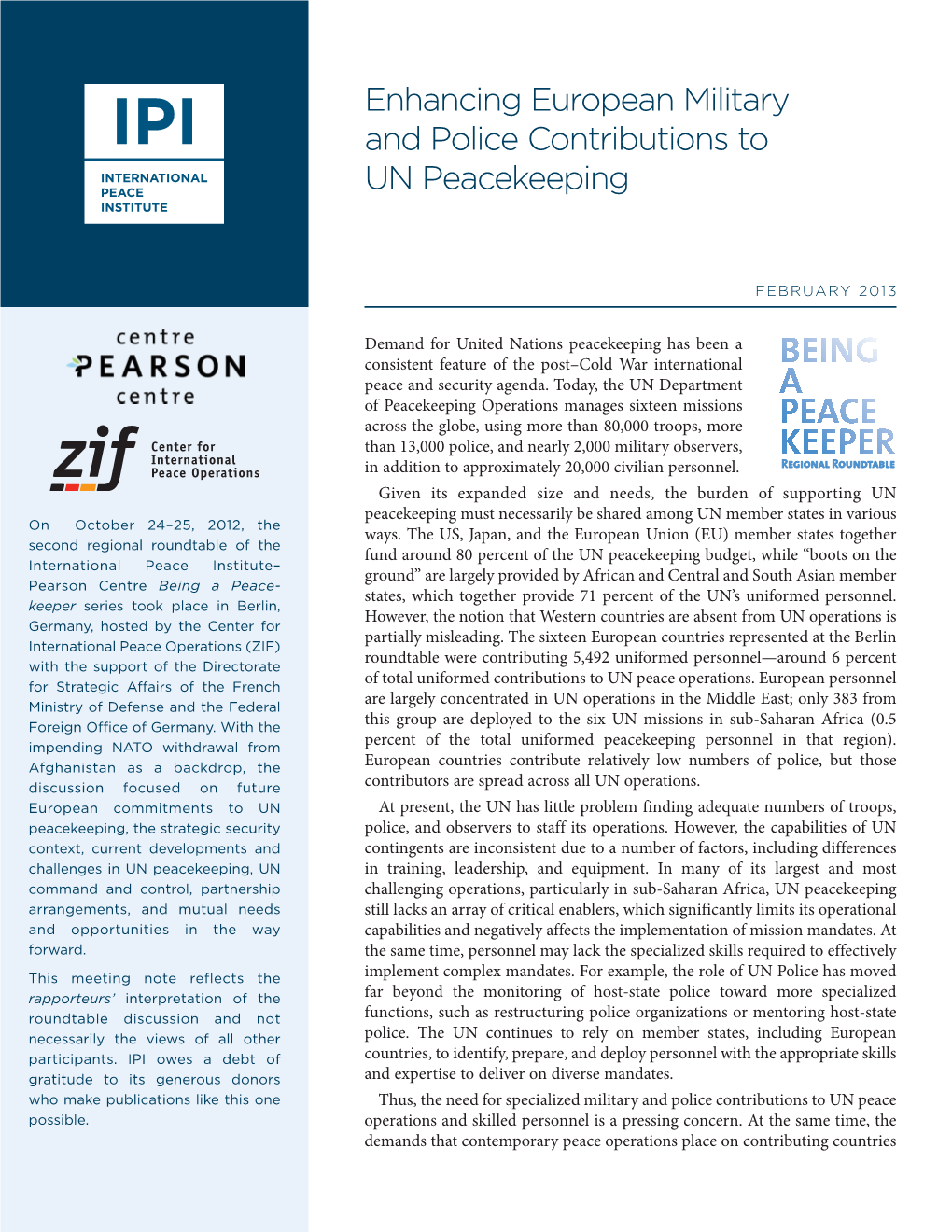 Enhancing European Military and Police Contributions to UN Peacekeeping