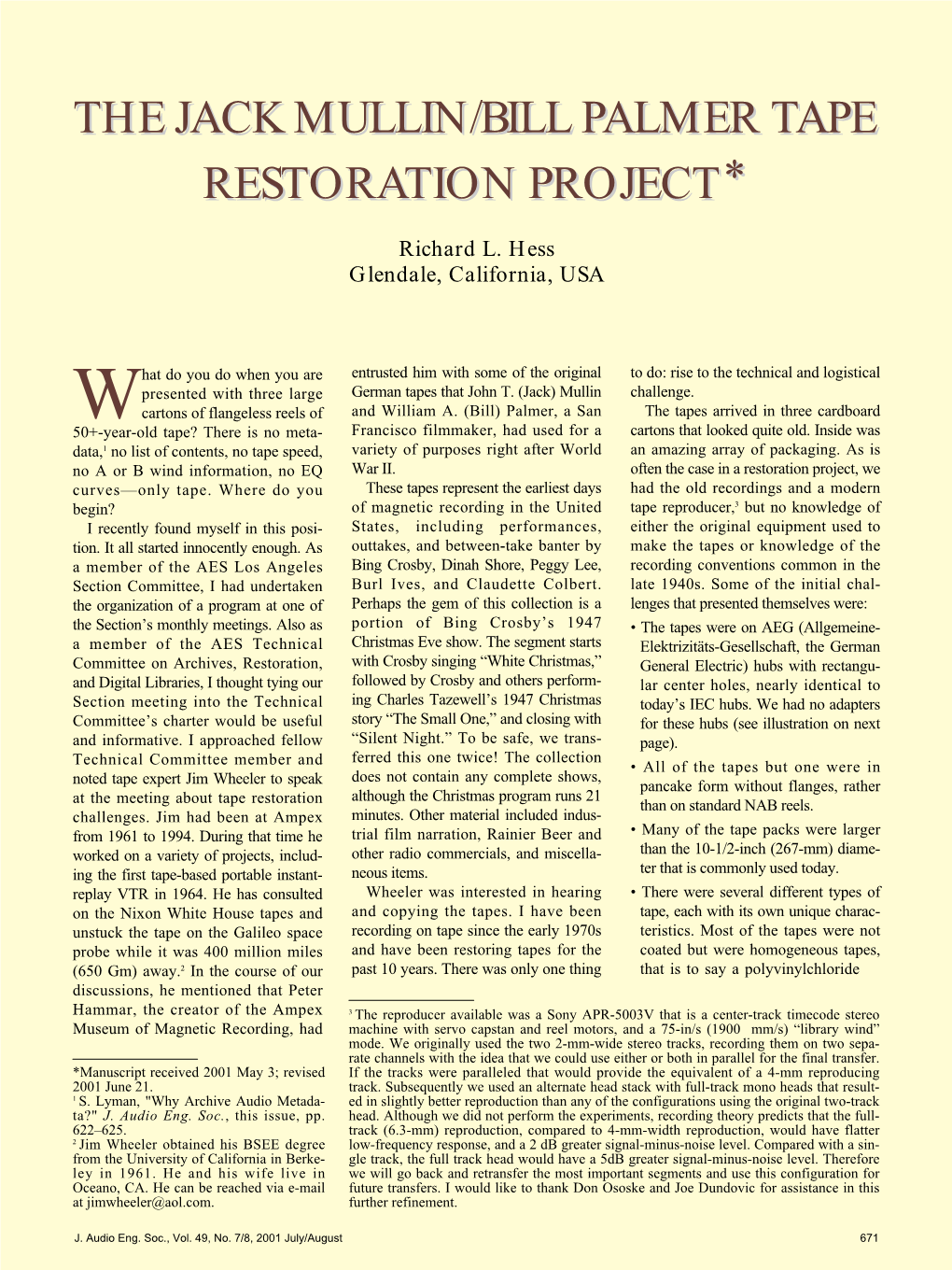 The Jack Mullin/Bill Palmer Tape Restoration Project*