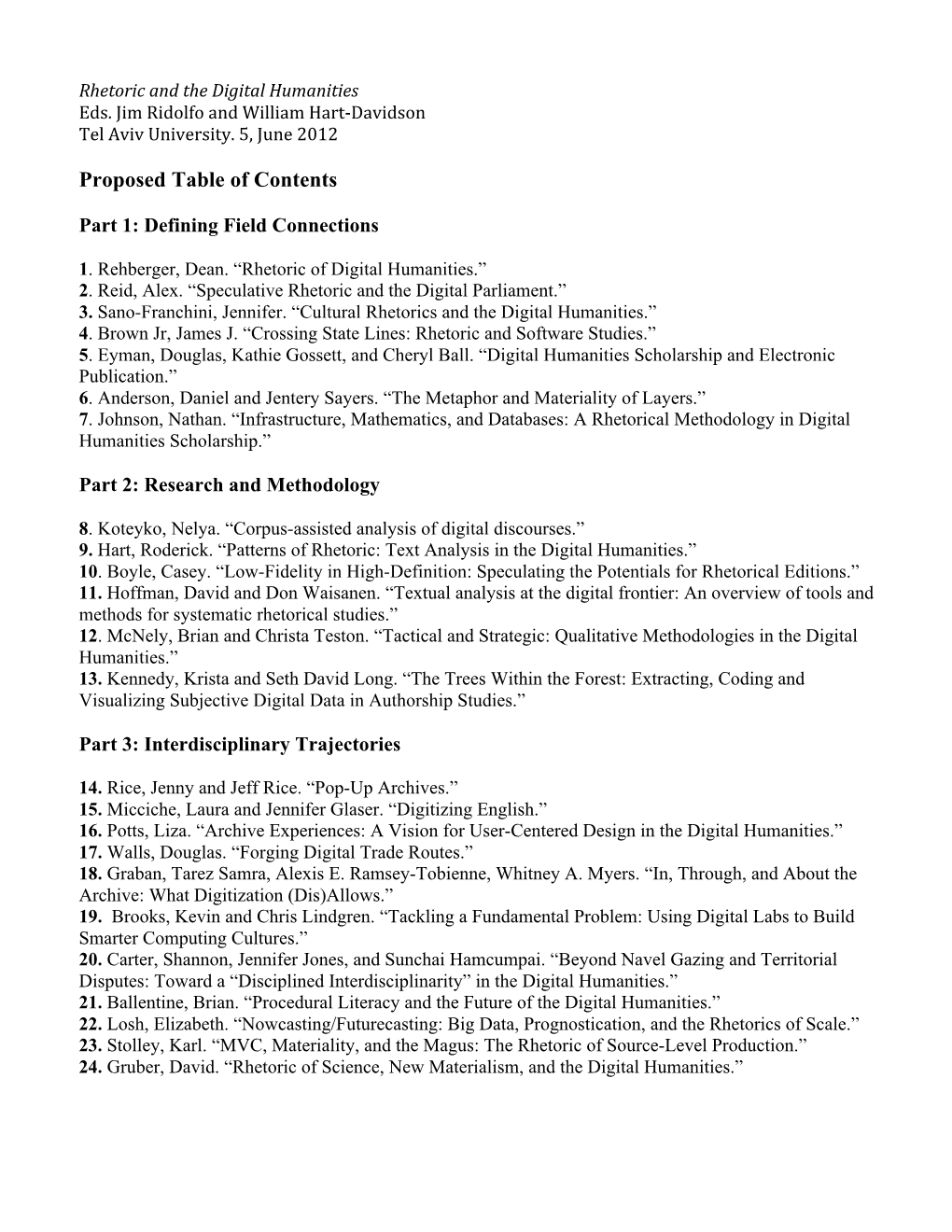 Proposed Table of Contents