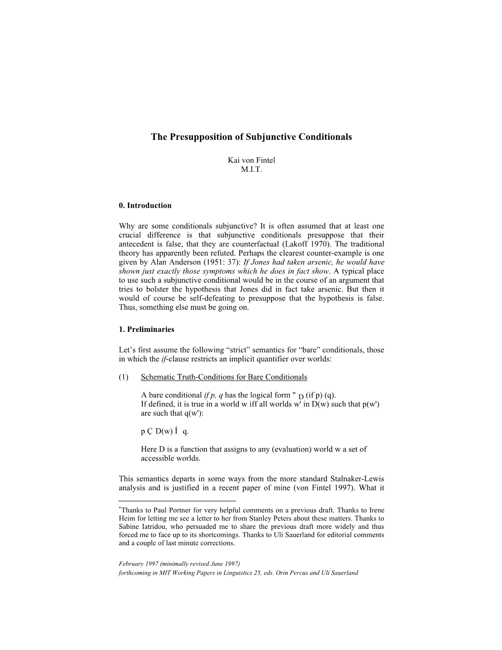 The Presupposition of Subjunctive Conditionals