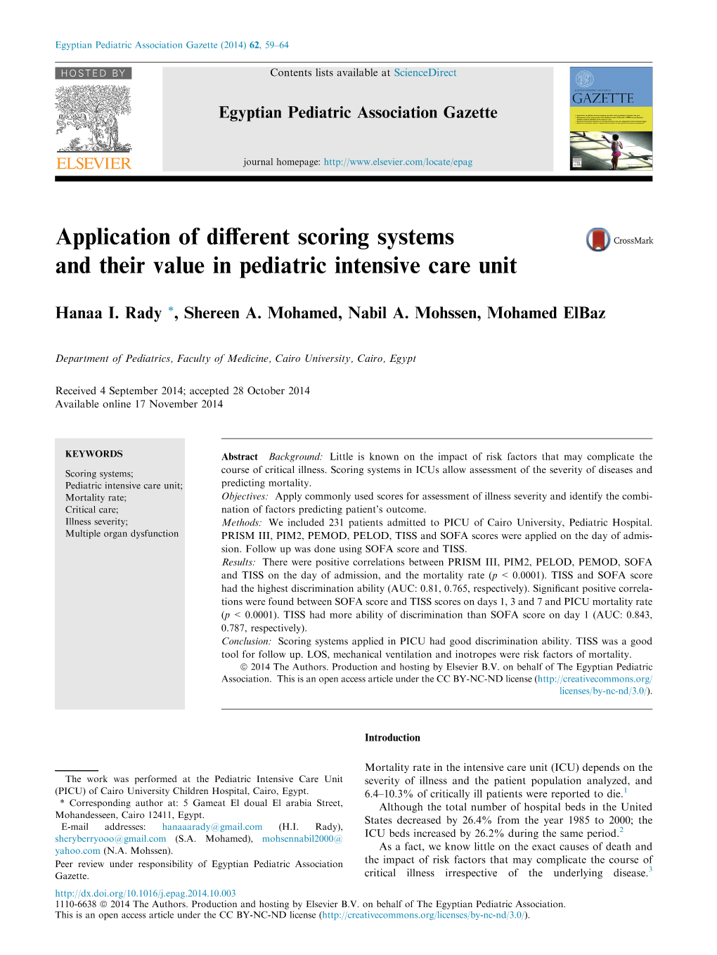 Application of Different Scoring Systems and Their Value in Pediatric