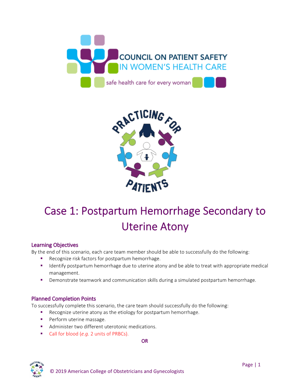 Case 1: Postpartum Hemorrhage Secondary to Uterine Atony