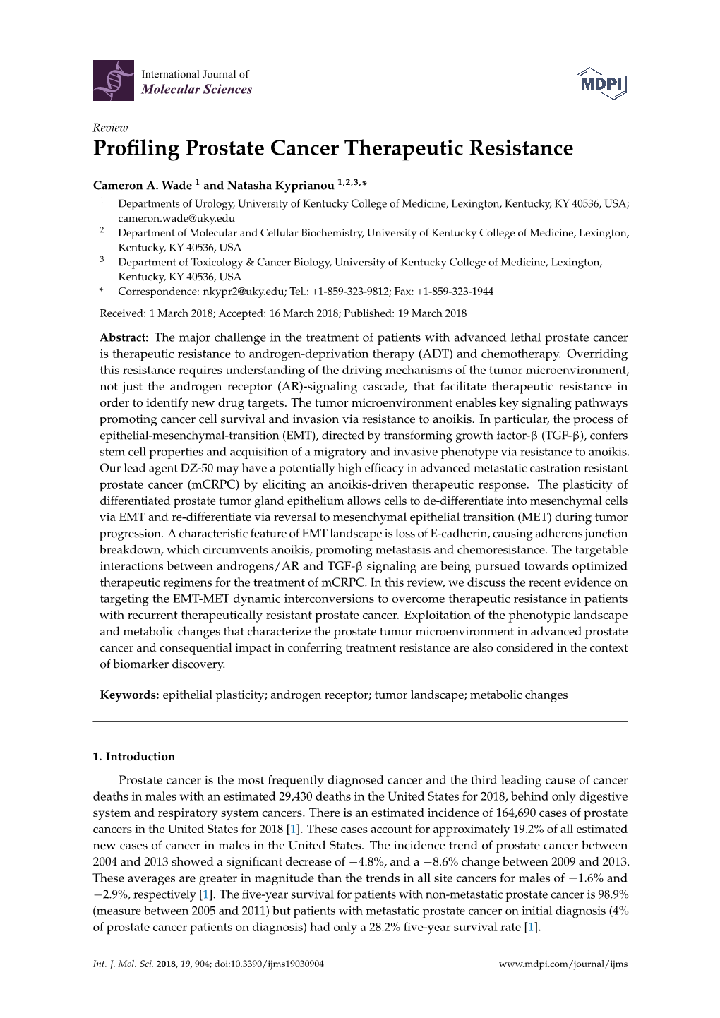 Profiling Prostate Cancer Therapeutic Resistance