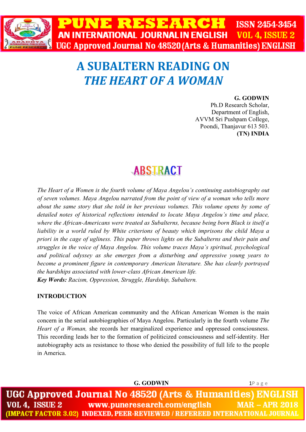 A Subaltern Reading on the Heart of a Woman