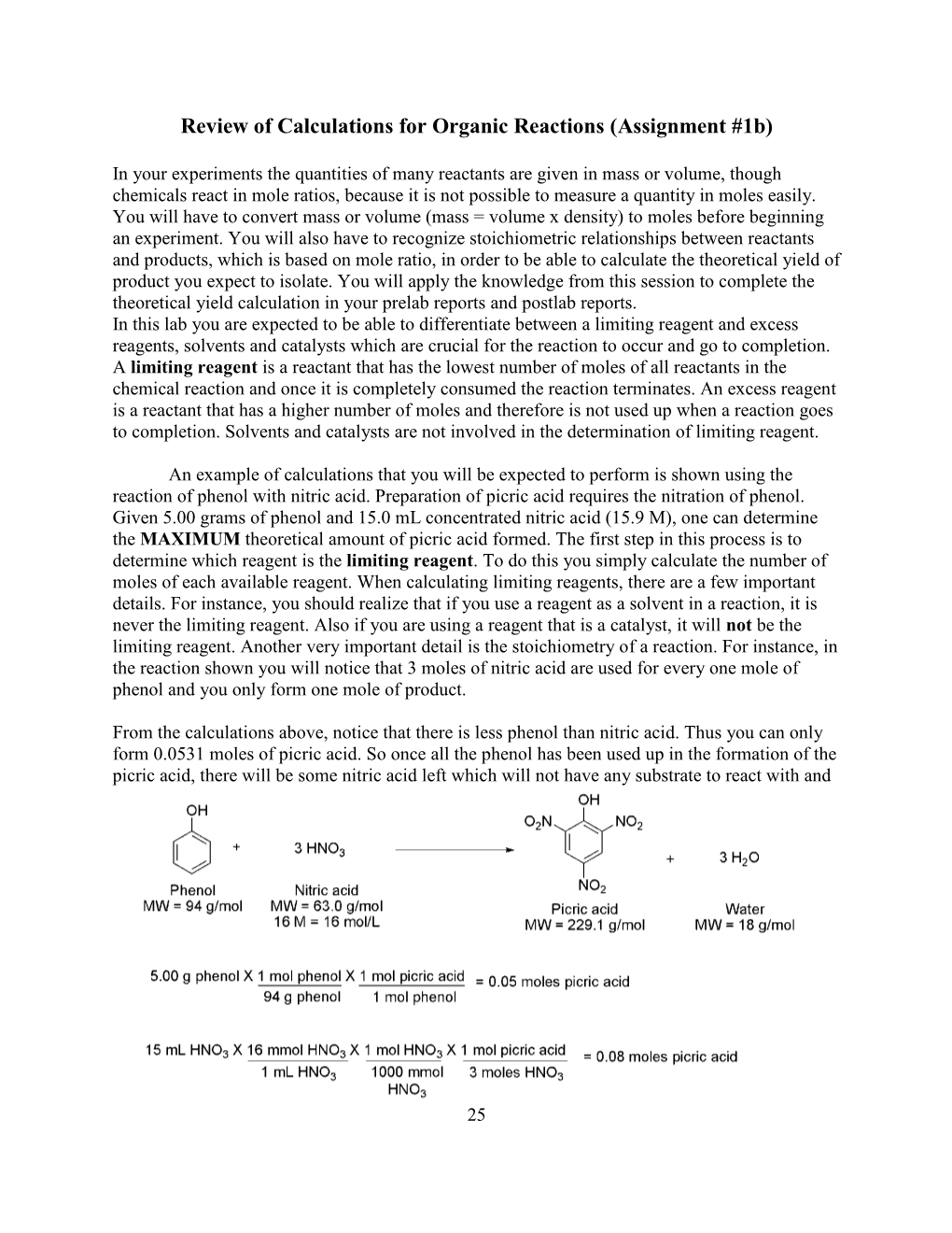 Review of Calculations for Organic Reactions (Assignment #1B)