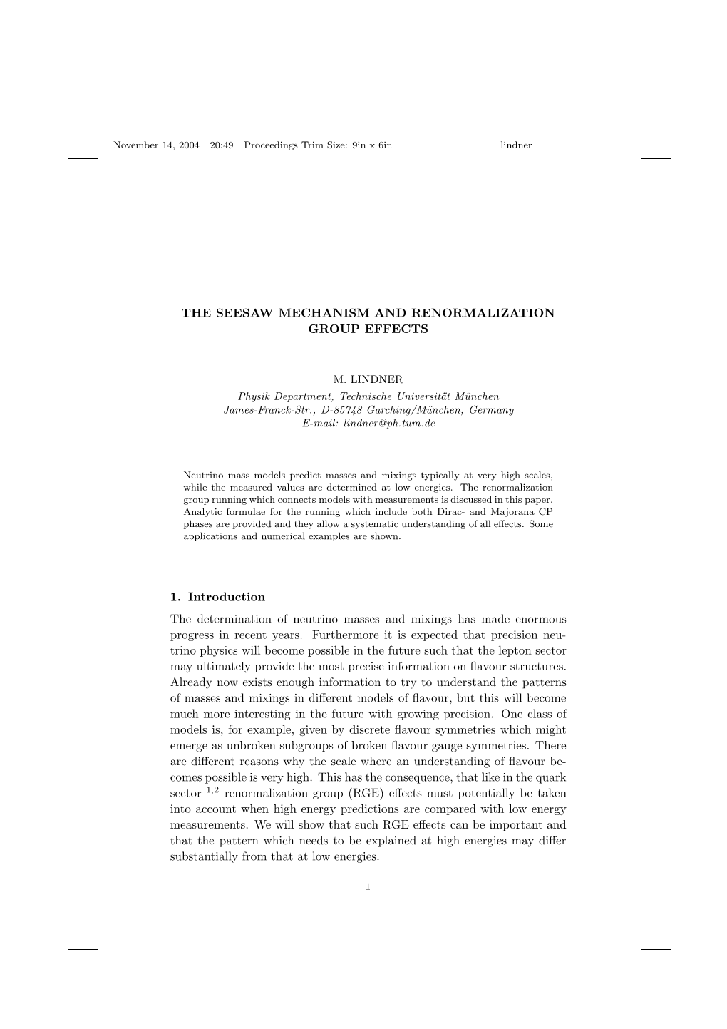 The Seesaw Mechanism and Renormalization Group Effects