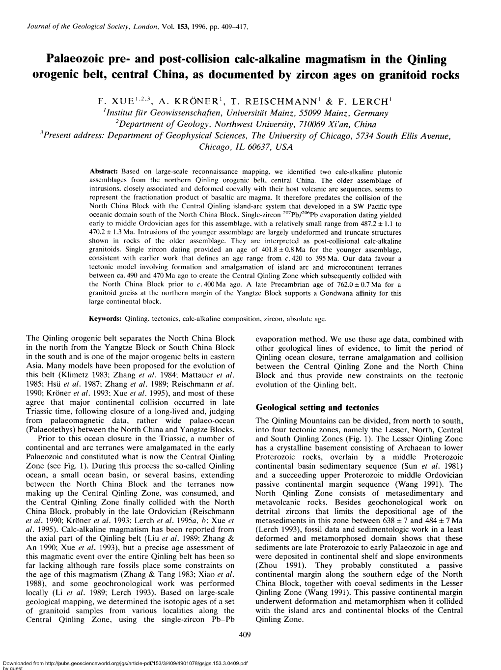 And Post-Collision Calc-Alkaline Magmatism in the Qinling Orogenic Belt, Central China, As Documented by Zircon Ages on Granitoid Rocks