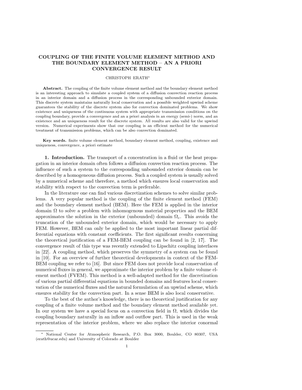 Coupling of the Finite Volume Element Method and the Boundary Element Method – an a Priori Convergence Result