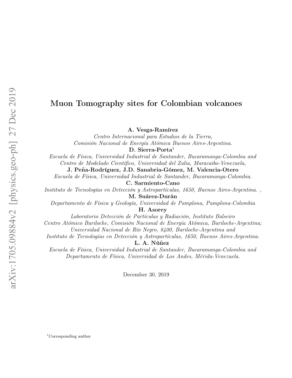 Muon Tomography Sites for Colombian Volcanoes