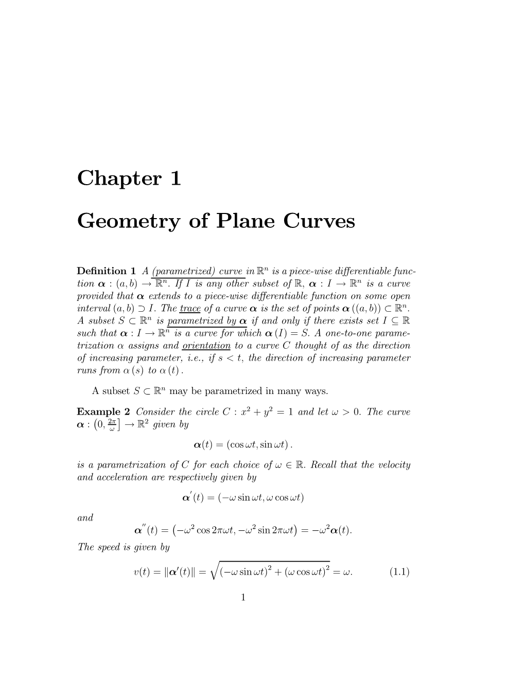 Chapter 1 Geometry of Plane Curves