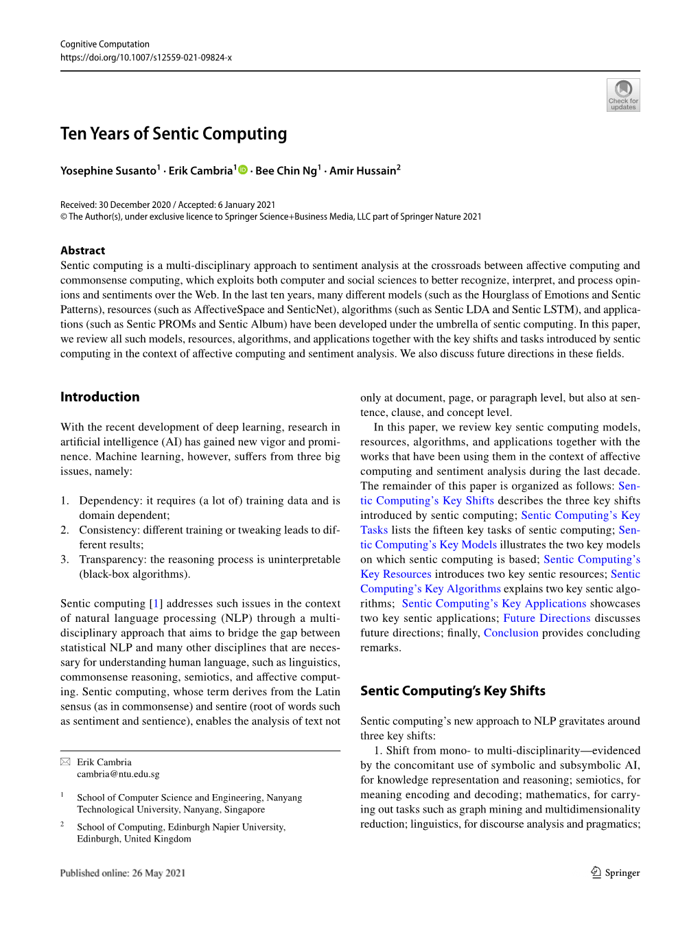 Ten Years of Sentic Computing