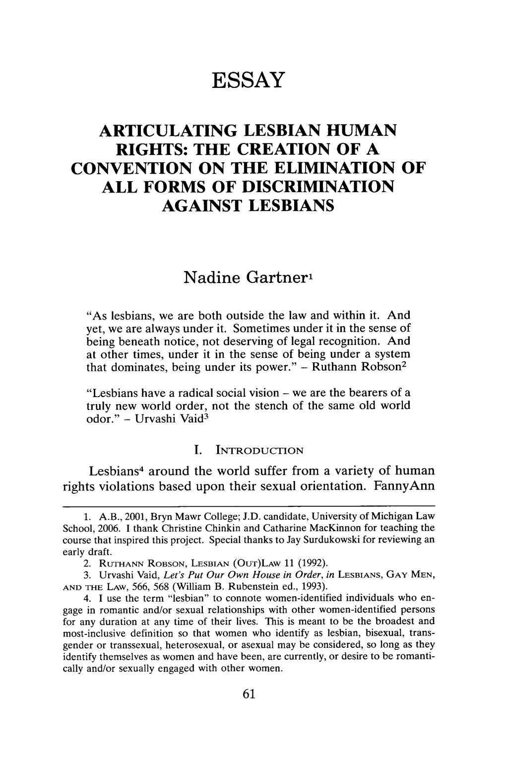 Articulating Lesbian Human Rights: the Creation of a Convention on the Elimination of All Forms of Discrimination Against Lesbians