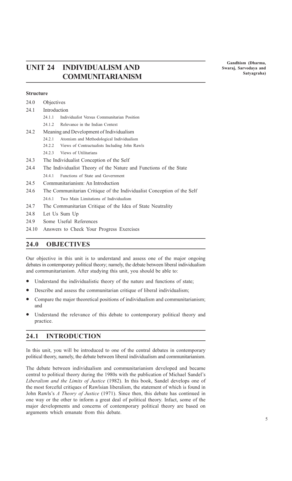 Unit 24 Individualism and Communitarianism