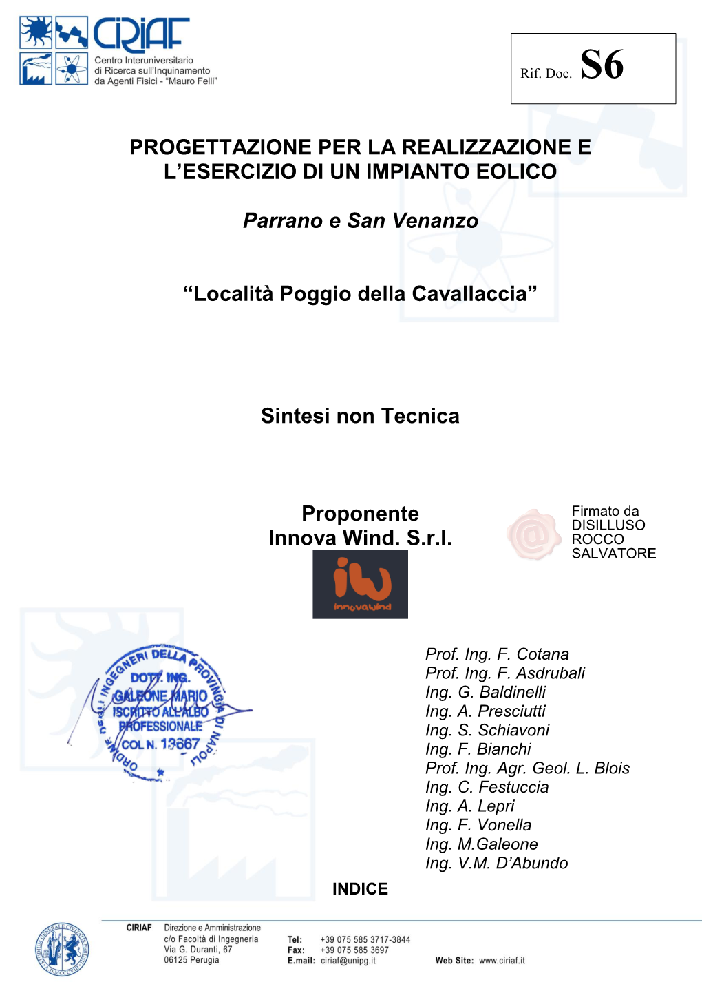 Progettazione Per La Realizzazione E L’Esercizio Di Un Impianto Eolico