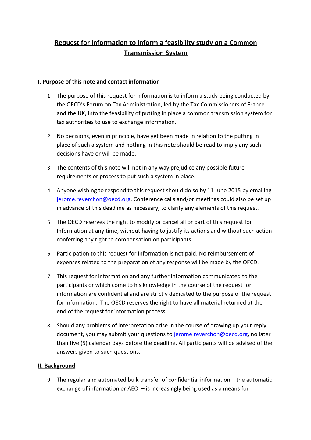 Request for Information to Inform a Feasibility Study on a Common Transmission System