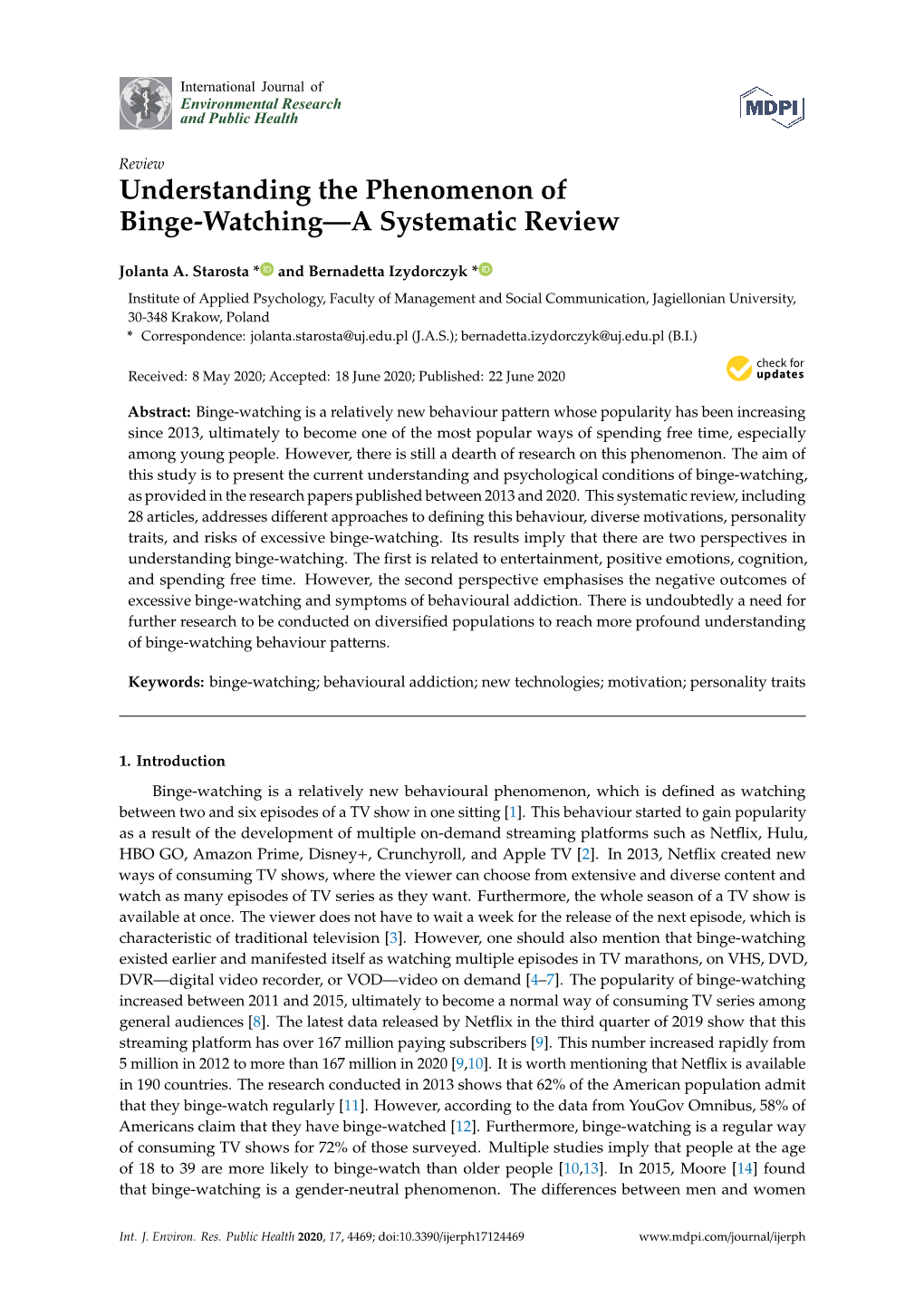 Understanding the Phenomenon of Binge-Watching—A Systematic Review