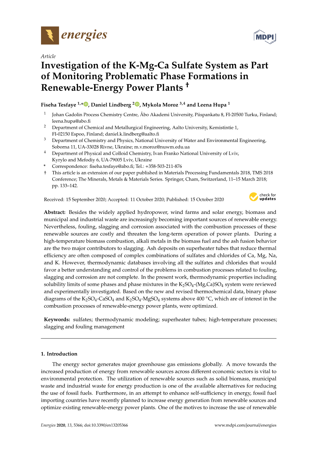 Investigation of the K-Mg-Ca Sulfate System As Part of Monitoring Problematic Phase Formations in † Renewable-Energy Power Plants
