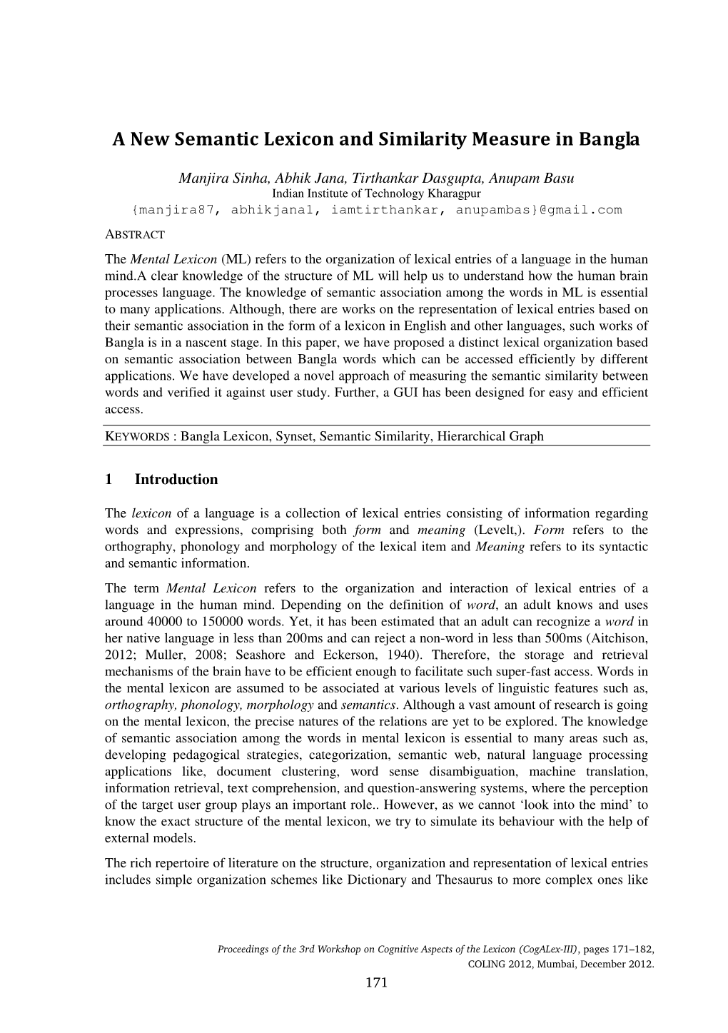 A New Semantic Lexicon and Similarity Measure in Bangla