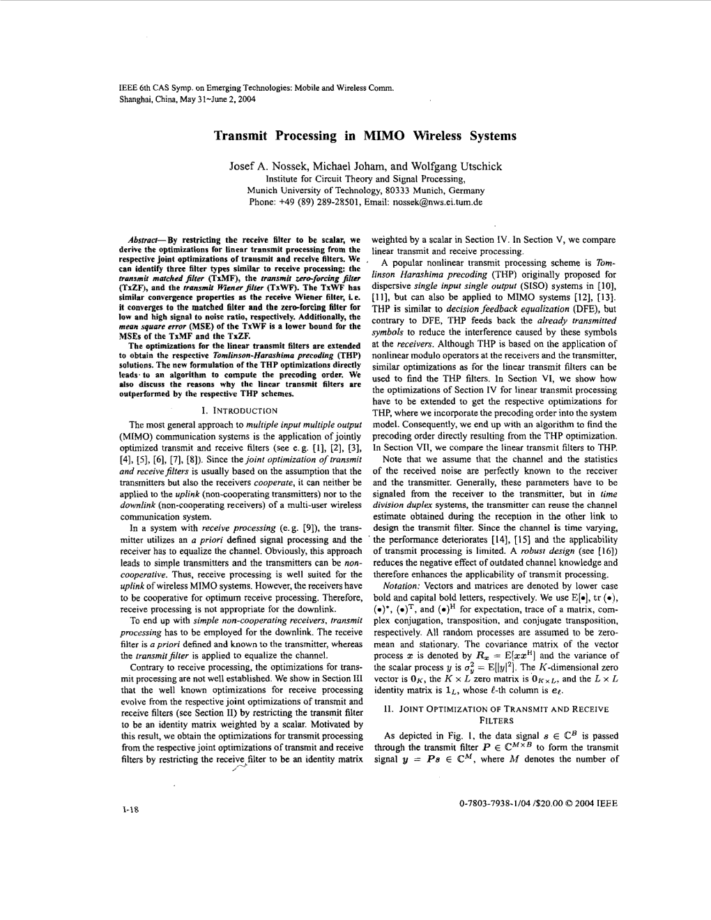 Transmit Processing in MIMO Wireless Systems