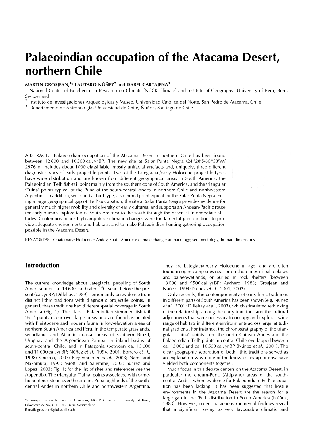 Palaeoindian Occupation of the Atacama Desert, Northern Chile