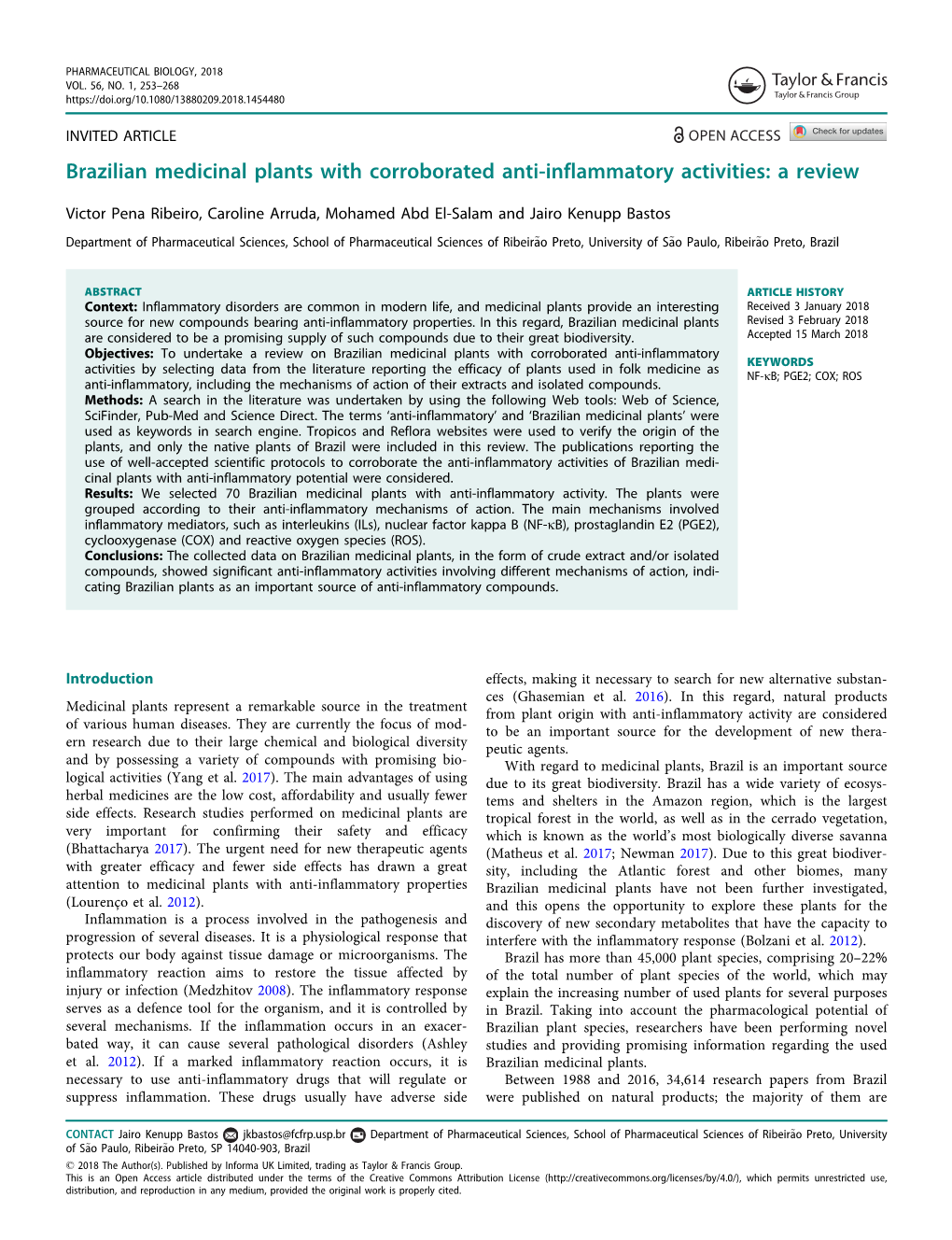 Brazilian Medicinal Plants with Corroborated Anti-Inflammatory Activities: a Review