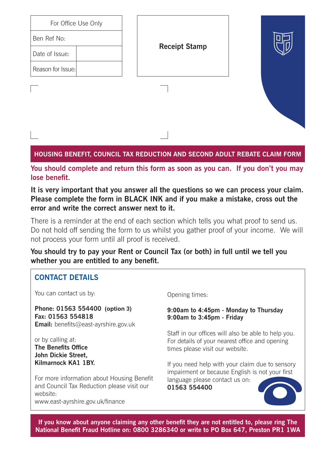 Housing and Council Tax Benefit Application Form
